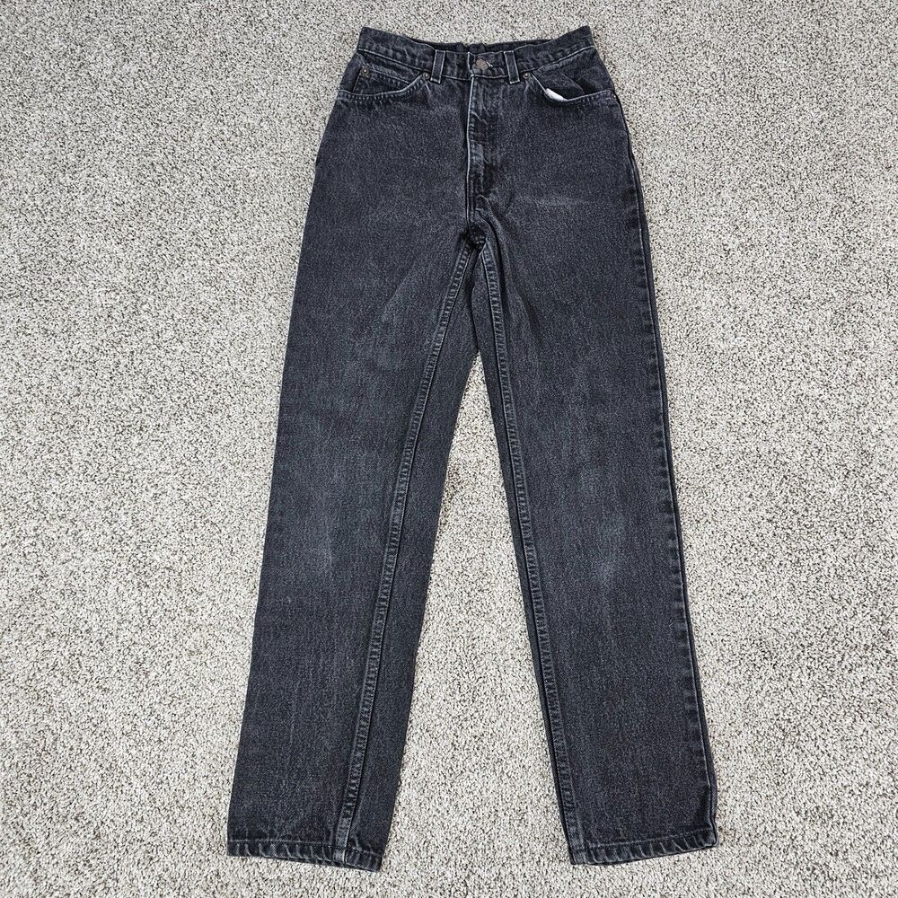 Vintage Levis Jean Youth 16 24x28 Black Slim Tapered Orange Tab 90s Grunge Biker